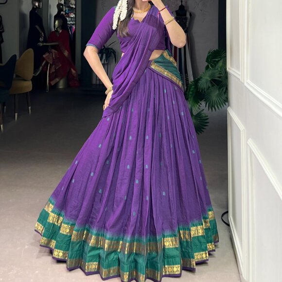 CHANDERI COTTON LEHENGA CHOLI - Picture 1 of 15